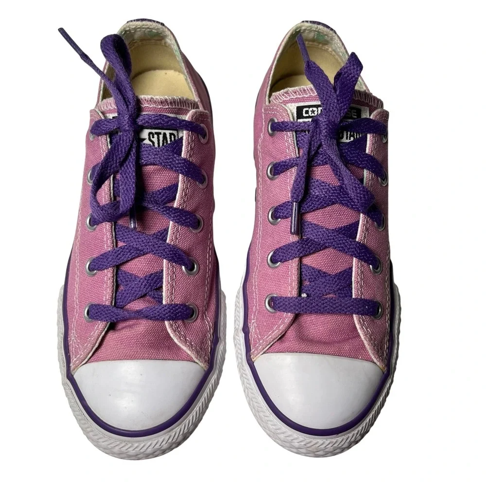 Converse All Star‎ Sneakers Kids Size 2 Pink Purple Low Top Chuck Taylor READ